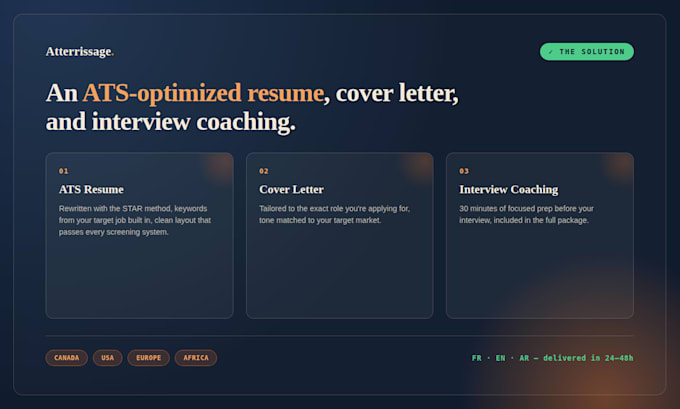 write an ats optimized resume and cover letter in english or french