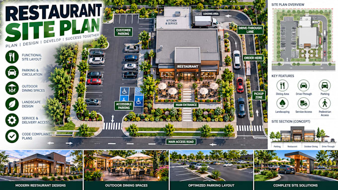 create restaurant development planning layouts commercial site plans
