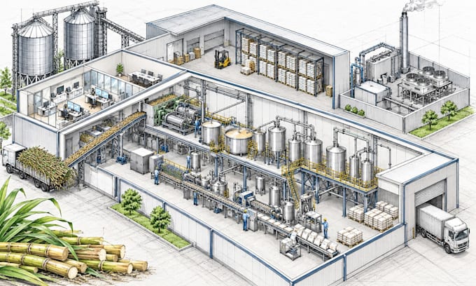 design sugar processing facility floor plans and industrial cad blueprints