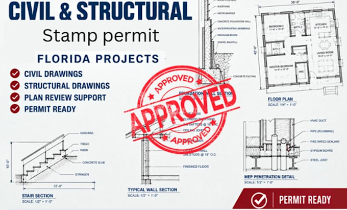 provide structural and civil engineering stamp permit approval for florida city