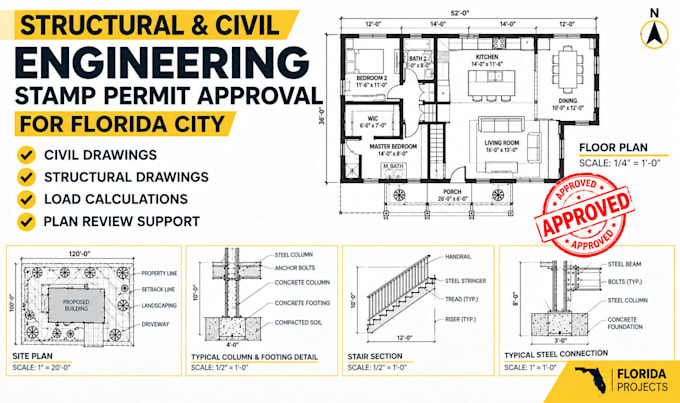 provide structural and civil engineering stamp permit approval for florida city