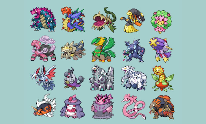 create pokemon pixel art fakemon sprite and trainer sprite