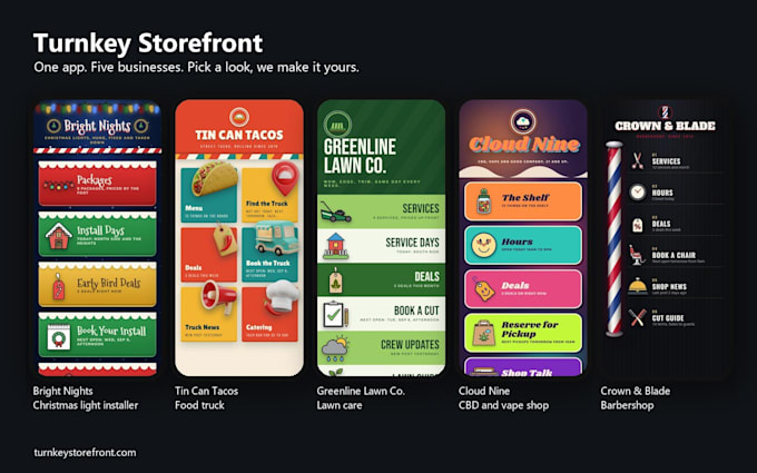 build a small business storefront web app with booking and admin page