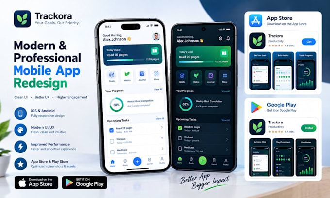redesign outdated mobile app screenshots for ios, android, playstore, app store