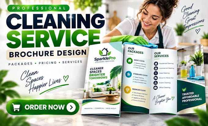 create a cleaning service packages pricing and services brochure