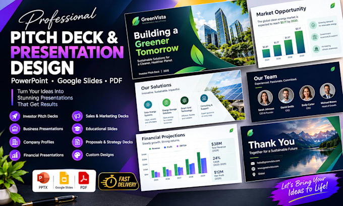 do professional pitch deck design PPT presentations powerpoint google slides pdf