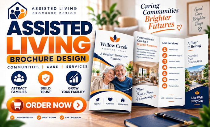 design an assisted living senior care facility brochure