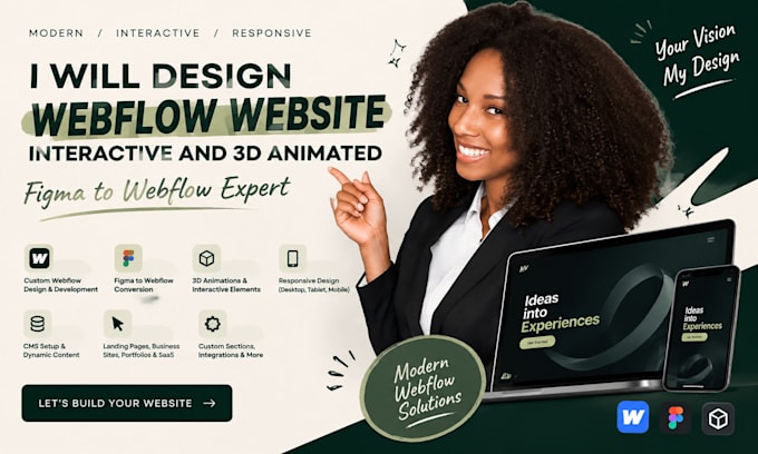 design webflow website, interactive and 3d animated webflow, figma to webflow