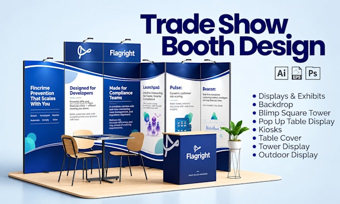 custom trade show booth design, exhibition stand, backdrop, print ready graphics