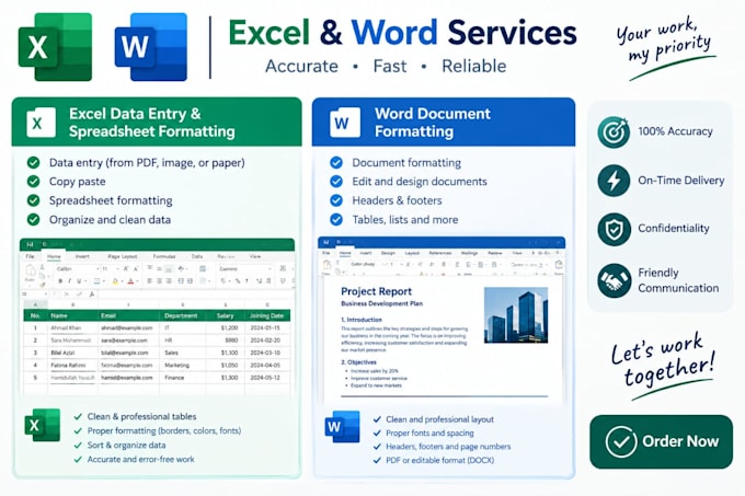 do microsoft excel data entry and word document formatting