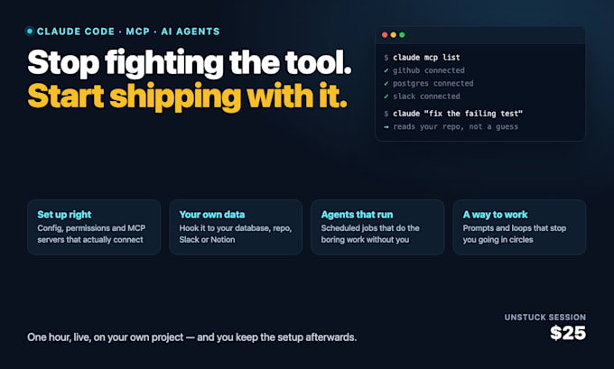 claude code setup and tutoring, mcp servers, ai agents and vibe coding help