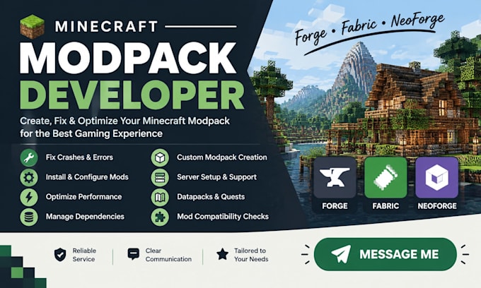optimize fix and create minecraft modpack, forge fabric, spawn modpack developer