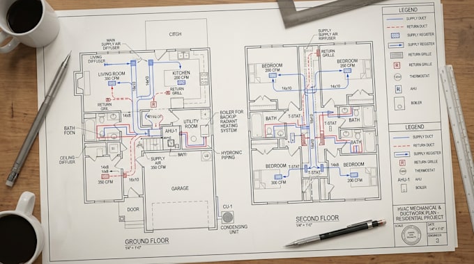 design hvac mechanical systems, ductwork, heating and cooling plans for permit