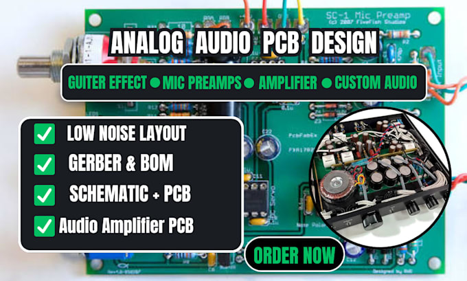 analog audio pcb design for guiter effect mic preamp amplifier pcb