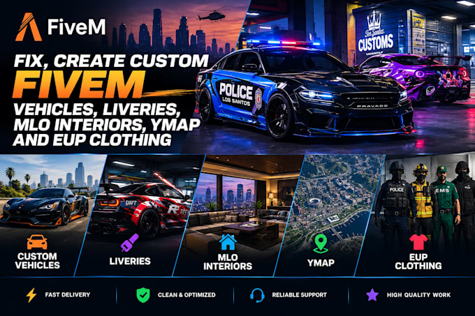 fix create custom fivem vehicles, liveries, mlo interiors, ymap and eup clothing