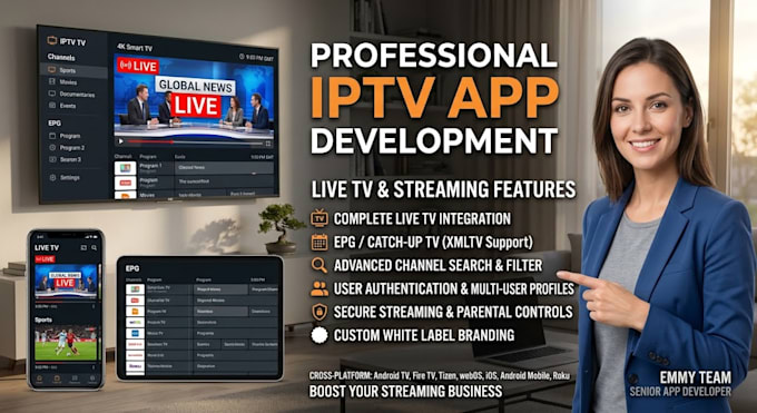 build iptv app, live streaming app, vod TV platform, video streaming app for tvs