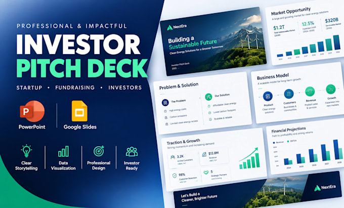 design powerpoint presentations google slides for investors, startup fundraising