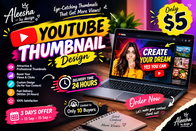 design eye catching youtube thumbnail and reels thumbnail