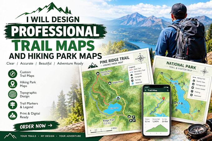 design professional trail maps and hiking park maps