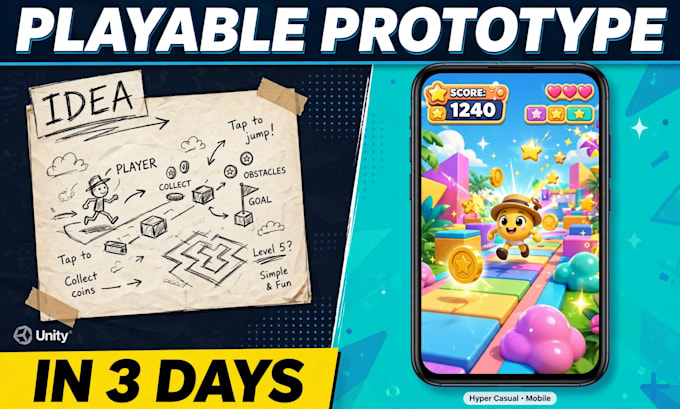 create a 2d 3d hyper casual mobile game prototype or mvp in unity
