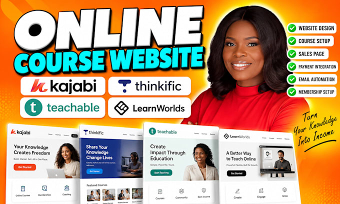 setup online course website kajabi podia thinkific teachable learnworlds website