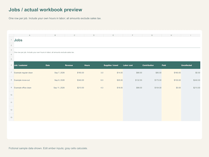 customize an excel cleaning quote calculator and job tracker
