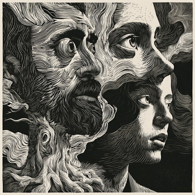 draw high quality linocut illustration