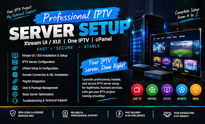setup professional iptv server, xtreamui, xui one, iptv installation,cpanel