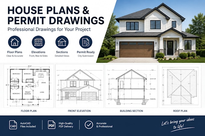 draw house plans, floor plans and permit drawings for city approval