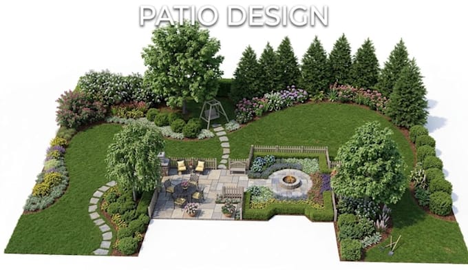 create 2d landscape site plan, backyard layout, garden and planting plan design