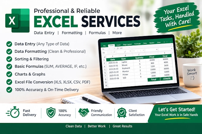do basic excel formula and data entry