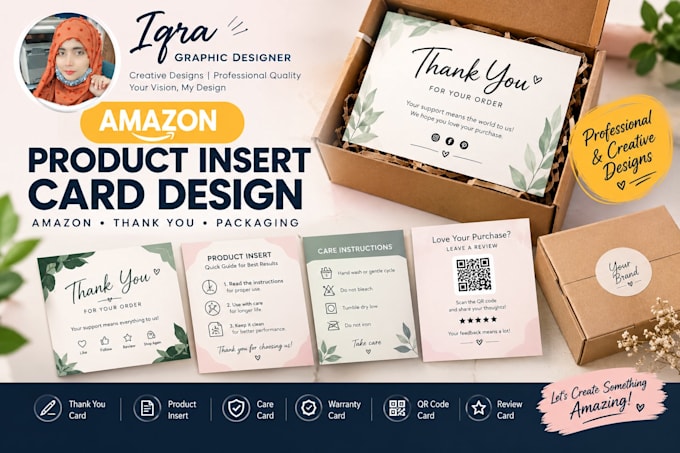 design amazon product insert, thank you and packaging cards