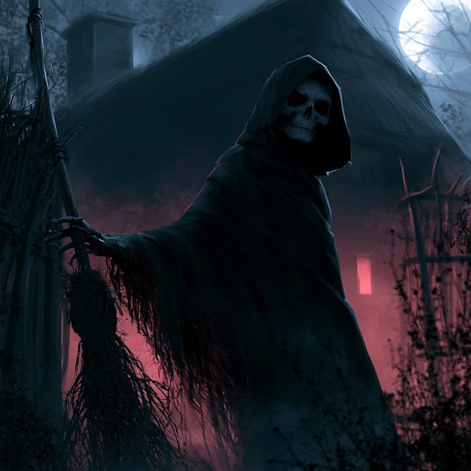 create dark art illustration, horor and skull artwork
