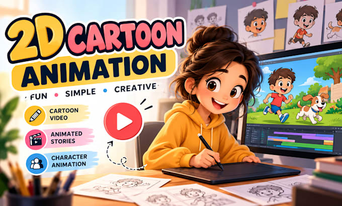 create simple 2d cartoon animation video and characters