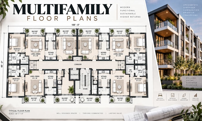 create multifamilty floor plans, apartment layouts with cad drawings