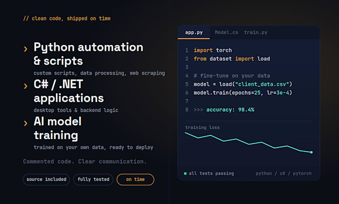 develop custom python scripts c sharp applications and ai models