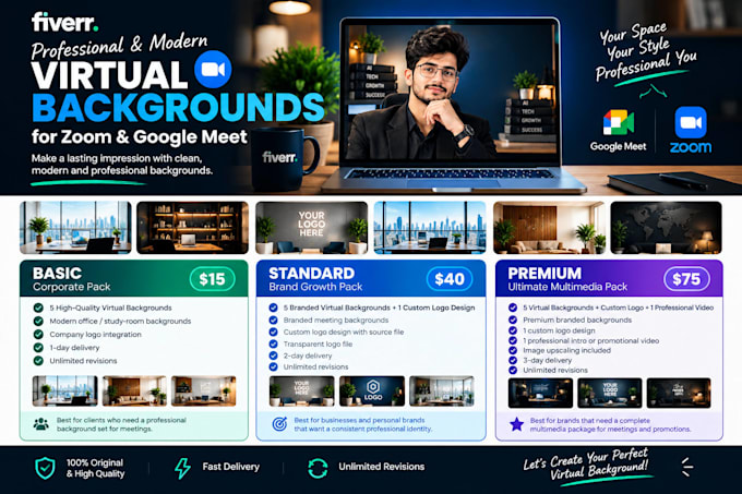 design professional virtual backgrounds and multimedia