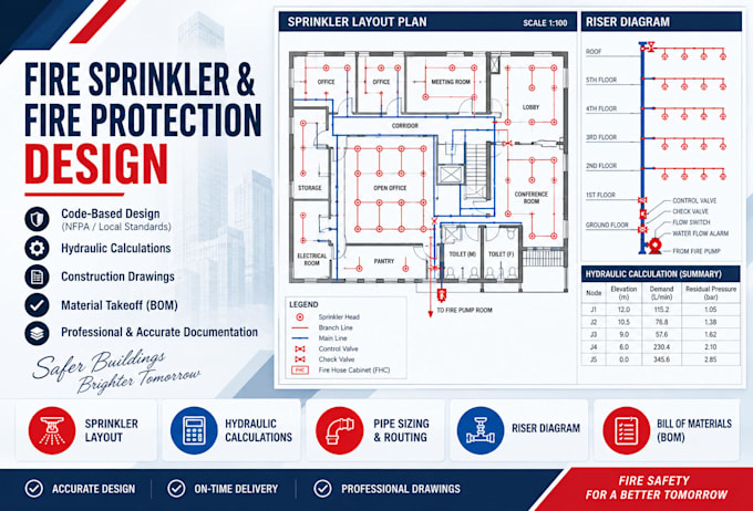 design fire sprinkler and fire protection system with calculations
