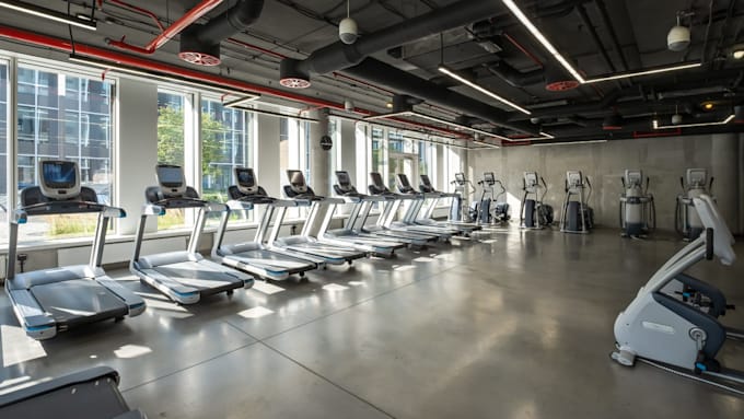 create 3d gym design, 3d gym interior equipment with 3d rendering