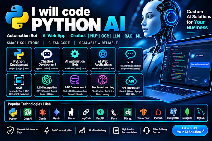 build python ai agents, automation, chatbot, rag, and ai web apps