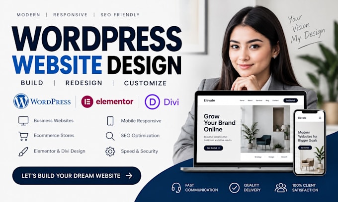 build, redesign wordpress website design, elementor redseign, wordpress web divi