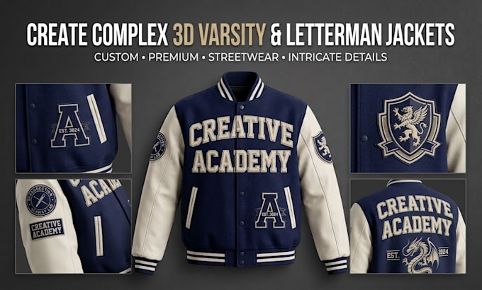design a 3d varsity jacket, letterman jacket, or streetwear jacket