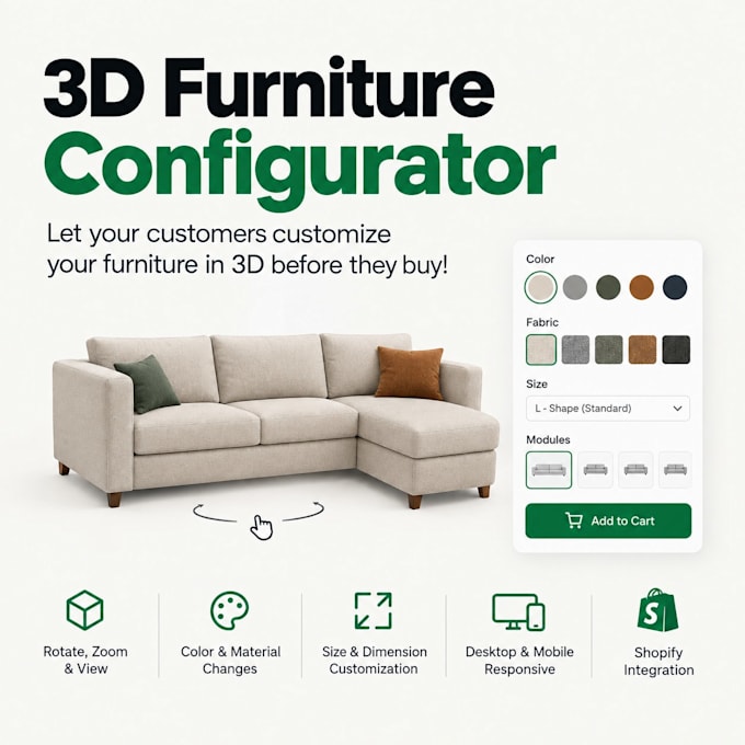 build a 3d furniture configurator for shopify with customization