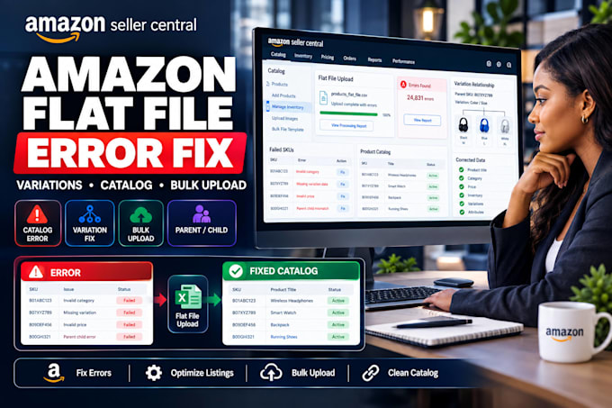 fix amazon flat file catalog and variation errors