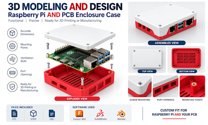 do 3d modeling of your raspberry pi case and pcb enclosure case