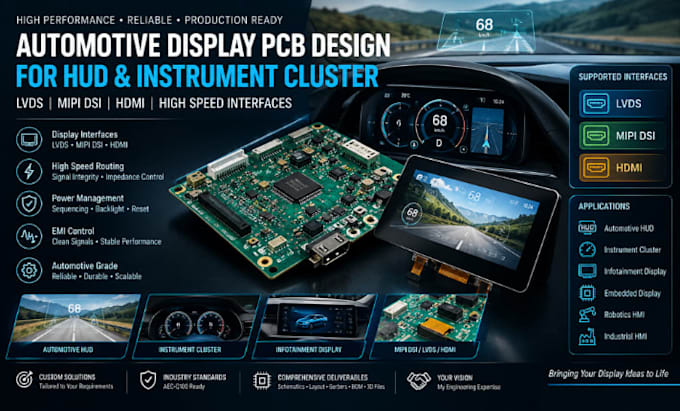 design automotive display pcb for hud lvds mipi dsi hdmi signal integrity