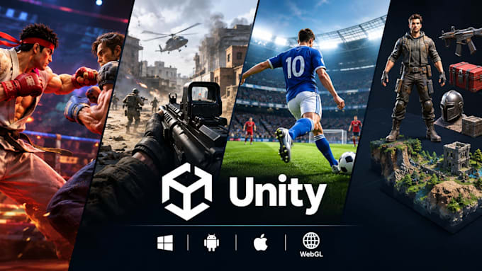 build unity game, fighting game, fps game, football game, soccer game