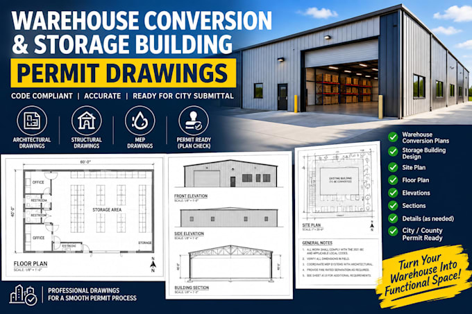 design warehouse conversion and storage building permit drawings