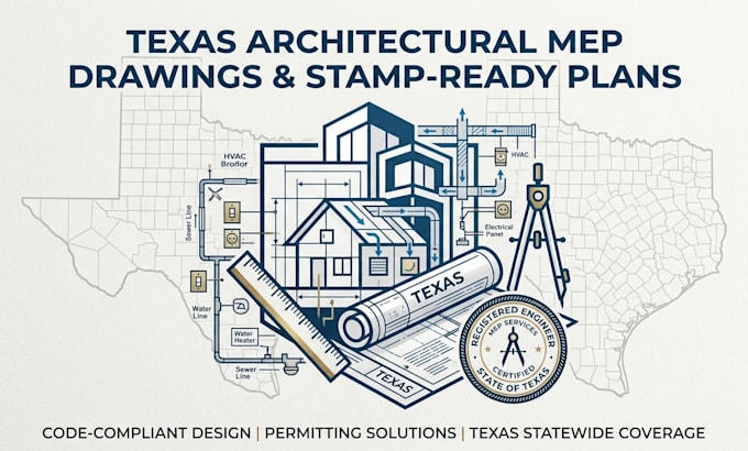 prepare texas architectural mep drawings and stamp ready permit plans