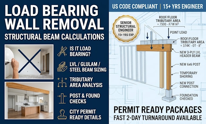 calculate load bearing wall removal and size replacement beams US